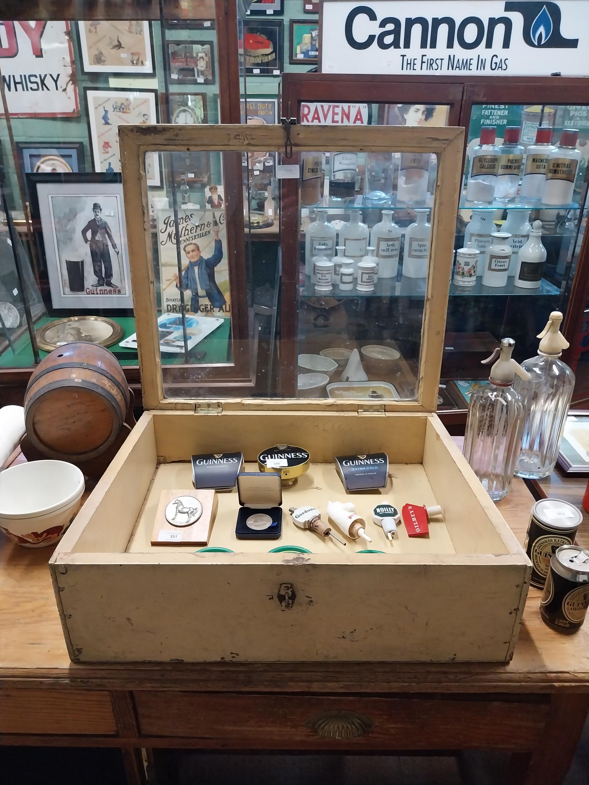 1920's painted pine glazed counter display cabinet. {9 cm H x 59 cm W x 53 cm D}. - Image 3 of 3