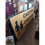 Caution Children Crossing Aluminium road sign. {92 cm H x 103 cm W}.