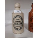 A and R Thwaites of Dublin stoneware Ginger Beer bottle. {17 cm h x 7 cm Diam}.