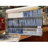 We sell Standard Paraffin double sided enamel advertising sign. {31 cm H x 46 cm W}.