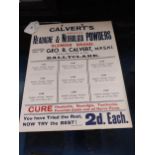 Calvert's Special Headache and Neuralgia Powders Ballyclare cardboard advertisement. {32 cm H x 36