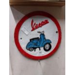 Cast iron Vespa circular wall plaque. {24 cm Diam}.