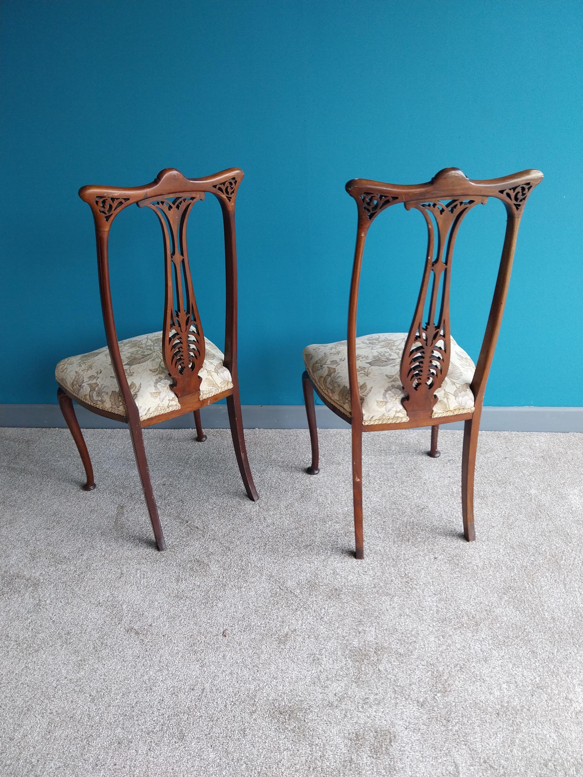 Pair of Edwardian mahogany side chairs with upholstered seat raised on cabriole legs {93 cm H x 44 - Image 3 of 3