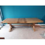 Exceptional oak draw leaf Kitchen table raised on x-frame and single stretcher