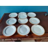 Set of ten first period Belleek dinner plates with the Reeve Family Crest {28 cm Dia.}.