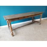 19th C. oak Kitchen table with one drawer in the frieze raised on turned legs and single