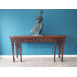 Good quality mahogany server the frieze decorated with swags and rams head raised on square reeded