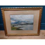 Early 20th C.watercolor - Irish Mountain Scene mounted in gilt frame signed McEvoy. {44 cm H x 56 cm