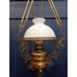19th C. brass and ceramic suspension oil lamp in Rocco style {H 120cm x Dia 40cm}