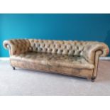 Early 20th C. hand dyed leather deep buttoned three seater Chesterfield sofa with sprung front and