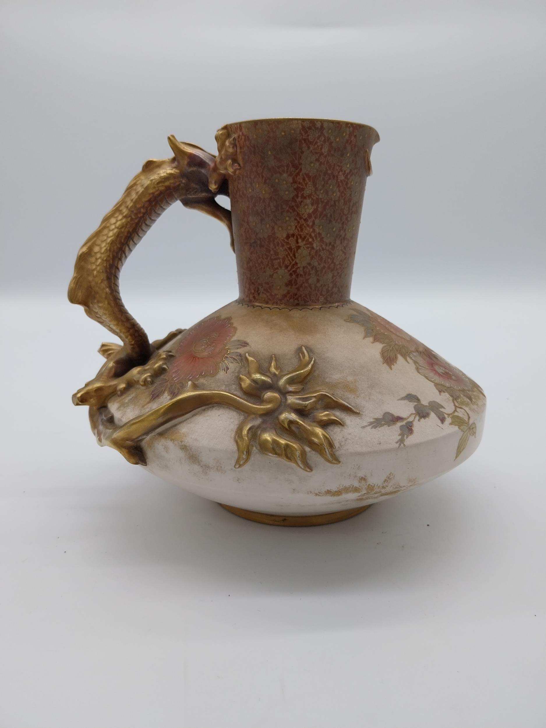 19th C. hand painted ceramic jug decorated with a dragon in the Oriental style {19 cm H x 20 cm - Image 3 of 3
