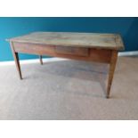 19th C. elm Country Kitchen table with two drawers raised on square tapered legs {76 cm H x 165 cm W