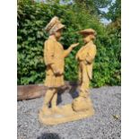 Good quality moulded sandstone statue of a Boy and Girl {120 cm H x 73 cm W x 35 cm D}.