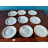 Set of nine first period Belleek starter plates with the Reeve Family Crest {24 cm Dia.}.