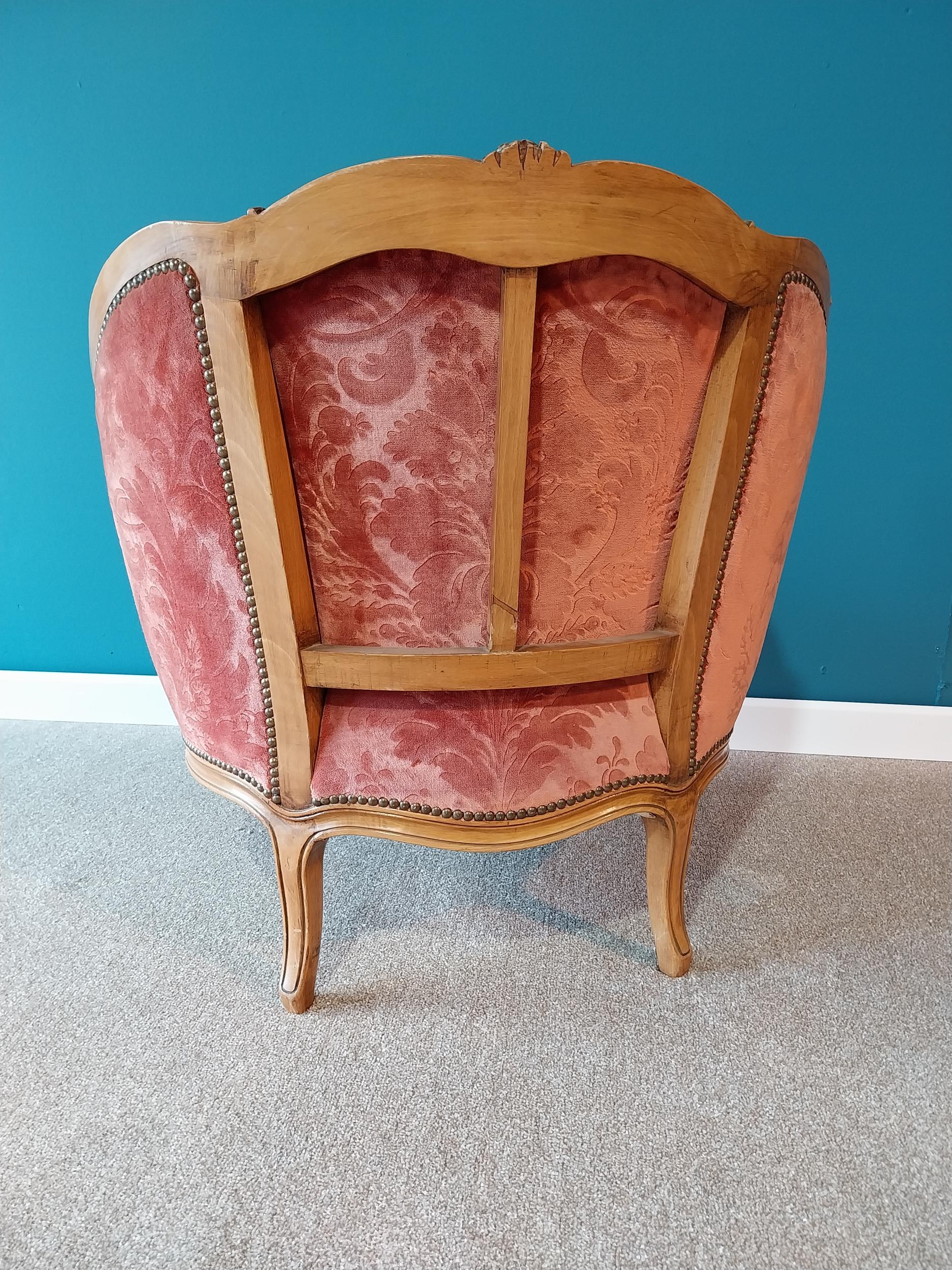 Good quality French Edwardian carved walnut and upholstered armchair raised on cabriole legs {80 - Image 4 of 4