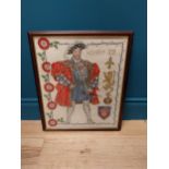 Early 20th C. embroidery of Henry VIII mounted walnut frame. {47 cm H x 42 cm W}.