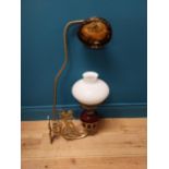 Pair of 19th C. brass wall lamps with ruby glass bowl and opaline glass shade. {80 cm H x 40 cm W