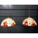 Pair of leaded stain glass lights in the Tiffany style {Hanging H 100cm Shade H 30cm x Dia 50cm}