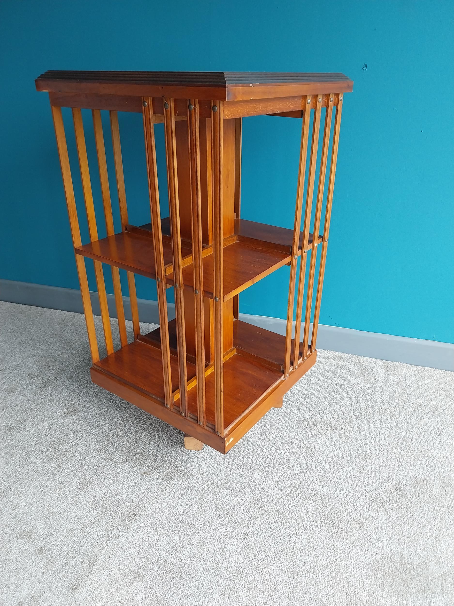 Good quality 1950s yew wood and satinwood inlaid revolving bookcase in the 19th C. style {84 cm H - Image 3 of 3