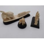 Three pieces of carved Oriental bone - Hear No Evil etc Monkeys, Elephant and Handler and another