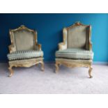 Pair of decorative hand carved giltwood and upholstered armchairs in the French style {127 cm H x 75