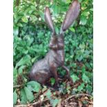 Exceptional quality bronze model of a Hare {58 cm H x 43 cm W x 23 cm D}.