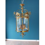 Good quality gilded brass circular hall lantern {68 cm H x 30 cm Dia.}.