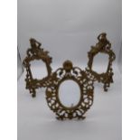 Three early 20th C. gilded spelter picture frames {34 cm H x 20 cm W and 30 cm H x 22 cm W}.
