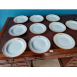 Set of ten first period Belleek dinner plates with the Reeve Family Crest {28 cm Dia.}.