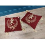 Pair of early 20th C. cushions with embroidered Royal crest {60 cm H x 60 cm W}.