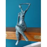 Exceptional quality contemporary bronze sculpture of a seated lady {55cm H x 32cm W x 23cm D}