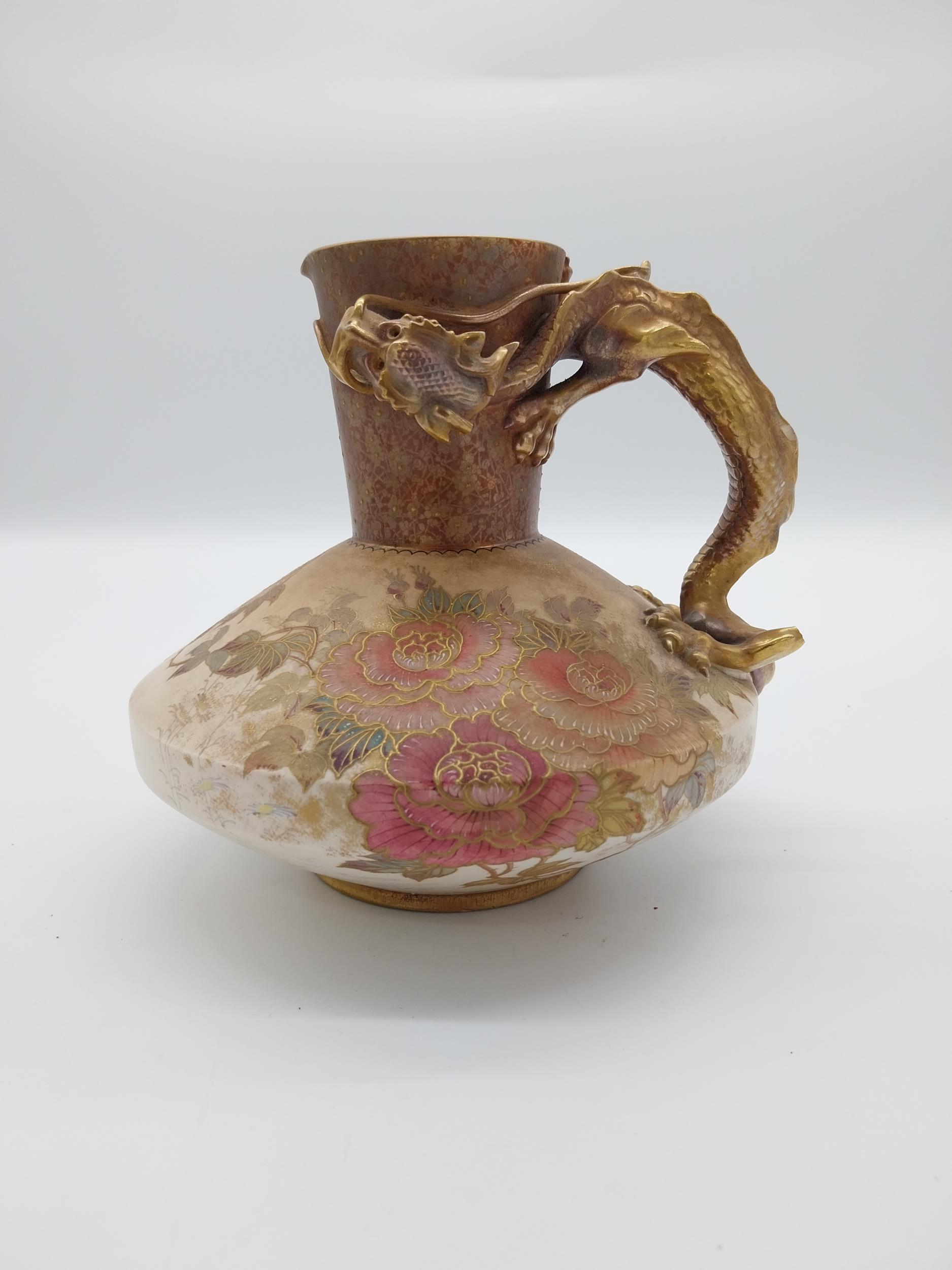 19th C. hand painted ceramic jug decorated with a dragon in the Oriental style {19 cm H x 20 cm - Image 2 of 3