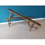 Pair of good quality elm Kitchen benches raised on splayed legs {49 cm H x 180 cm L x 31 cm D}.