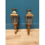 Good quality pair of brass carriage lamps surmounted by eagles with original brackets {45 cm H x