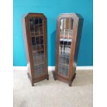 Pair of Art Deco oak niche bookcases with leaded glass doors {128 cm H x 35 cm W x 30 cm D}.