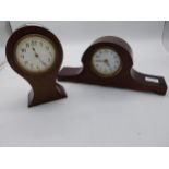 Two late 19th C. mahogany and brass mantle clocks. {20 cm H x 13 cm W} and {22 cm H x 14 cm W}.