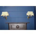 Pair of French brass wall lights with rectangular braiding and tassel shade {H 38cm x W 36cm x D