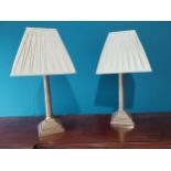 Pair of good quality early 20th C. brass Corinthian column lamps with pleated cloth shades {70 cm