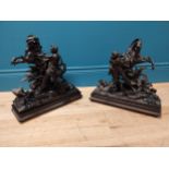 Pair of early 20th C. spelter models of Marley Horses mounted on wooden plinths with damage {37 cm H