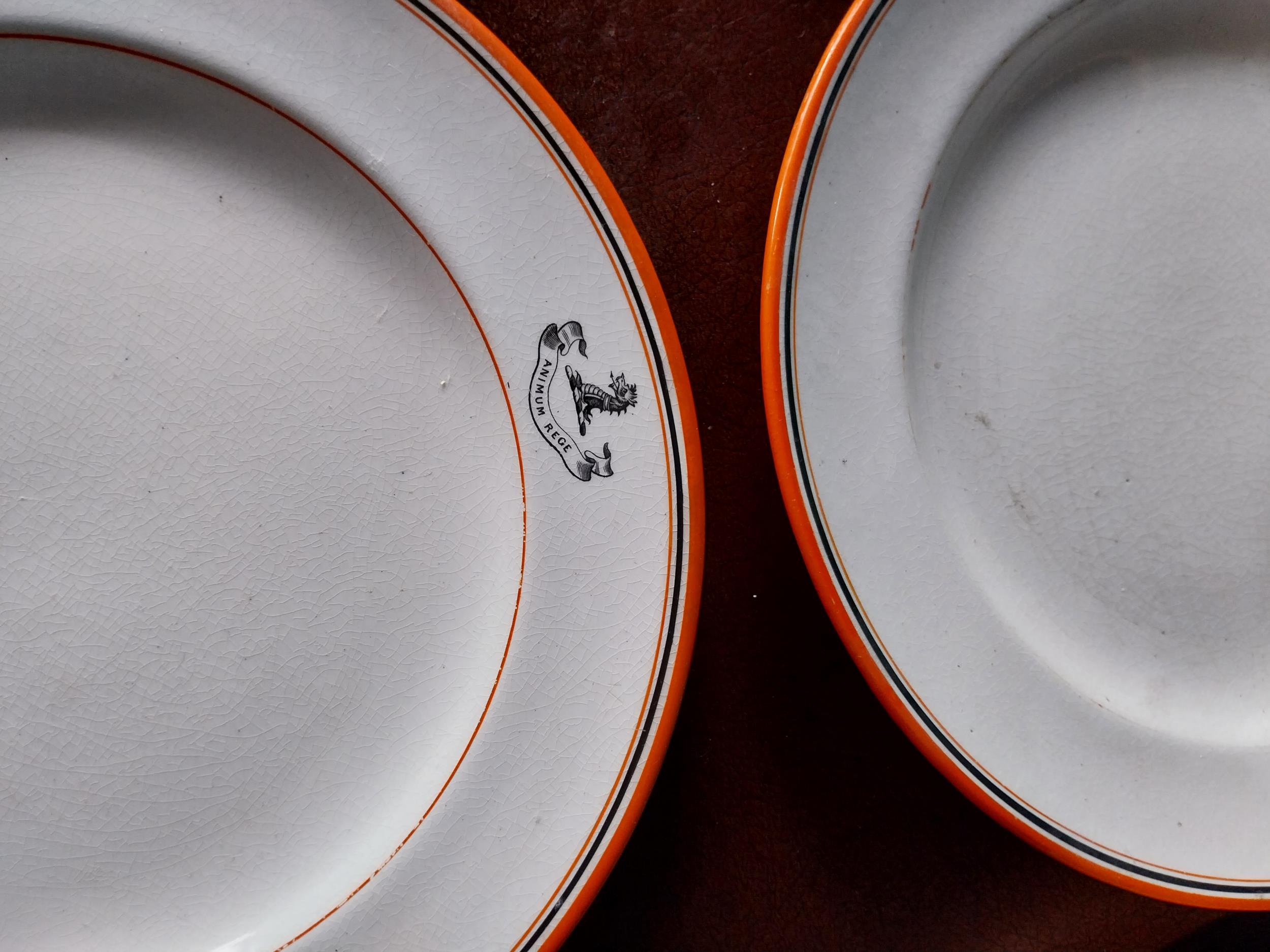 Set of ten first period Belleek dinner plates with the Reeve Family Crest {28 cm Dia.}. - Image 3 of 4