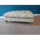 Exceptional quality Duresta Hardy footstool upholstered in Powder Blue Stripped and Gold raised on