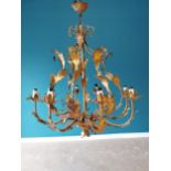 Good quality gilded metal eight branch chandelier in the Rocco style {87 cm H x 69 cm Dia.}.