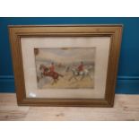 19th C. coloured print - The Hunt mounted in gilt frame. {50 cm H x 62 cm W}.