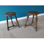 Pair 19th C. oak stools raised on splayed legs {50 cm H x 45 cm Dia.}.