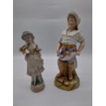 19th C. German bisque figure of a Boy and a figure of a Girl {32 cm H x 11 cm W and 25 cm H x 9 cm