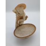 Royal Worcester Boy with Basket - Sweetmeat Candy Dish. A large hand painted blush ivory figure