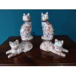 Set of four 19th C. Imari ceramic cats {Largest 26cm H x 13cm W x 11cm D Smallest: 10cm H x 20cm W x