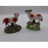 Two 19th C. Staffordshire ceramic models of Ram and Sheep {12 cm H x 12 cm W}.