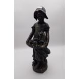 Early 20th C. plaster figure of a Girl and her pups {51 cm H x 20 cm W x 22 cm D}.