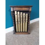 Early 20th C. oak and brass wall mounted musical xylophone chimes {49cm H x 33cm W x 10cm D}